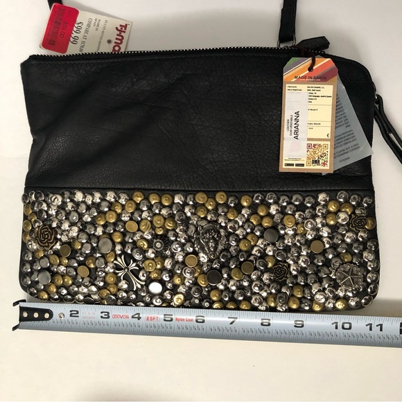 DMR touch black leather studded clutch or crossbody bag - Picture 4 of 12